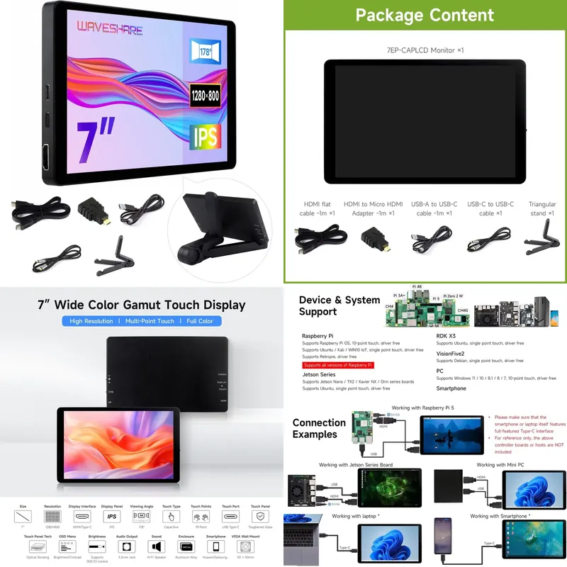Raspberry Pi 5 - dla Aismartlink Waveshare 7-calowego wyświetlacza dotykowego